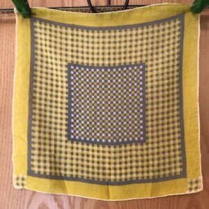 Vintage Silk Yellow Gray Square Scarf Classic Intricate Pattern Excellent
